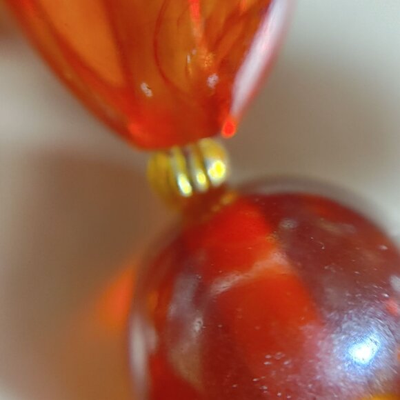 Hobe Necklace Vintage Brown Red Ambar Lucite Bead Gold Tone Accents 54 Inches - Picture 14 of 16